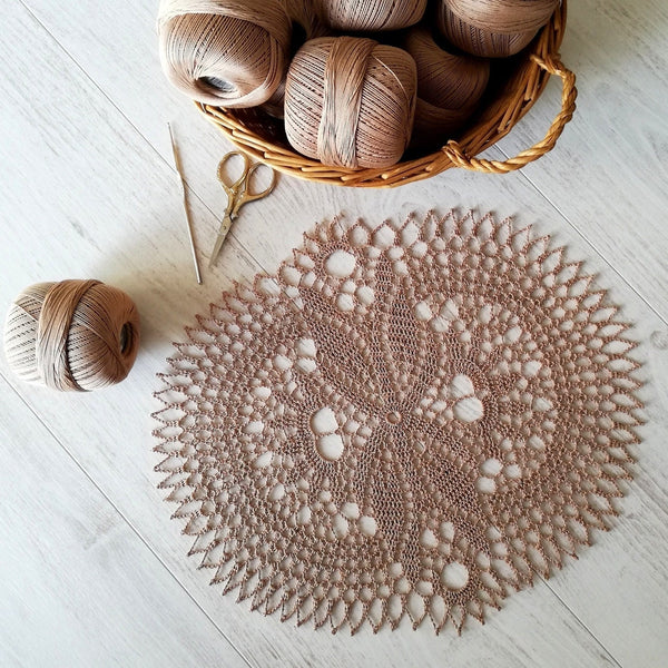 Oval crochet doily to order, delicate handmade vintage oval table runner, light brown airy cotton centrepiece
