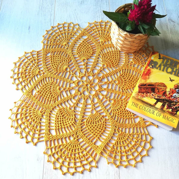 Crochet doily golden colour, handmade lace doily, natural cotton centrepiece , ecological table decor