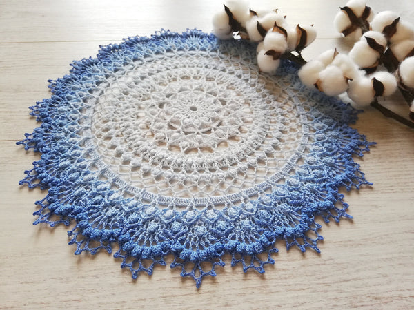 Textured crochet doily pattern, Amelie 3D mandala crochet tutorial, chart and description for a round textured centrepiece