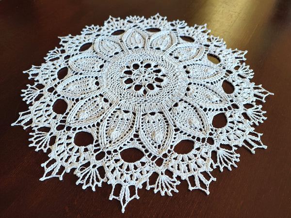 White classic doily crochet, handmade retro centrepiece, snow white hand knitted mandala