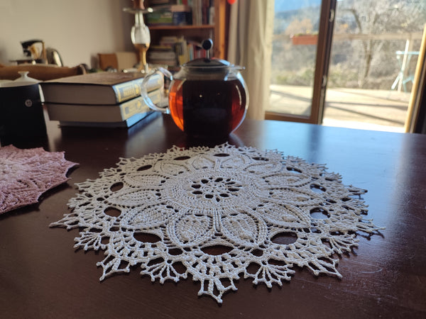 White classic doily crochet, handmade retro centrepiece, snow white hand knitted mandala