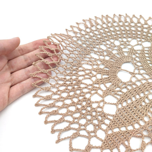 Oval crochet doily to order, delicate handmade vintage oval table runner, light brown airy cotton centrepiece