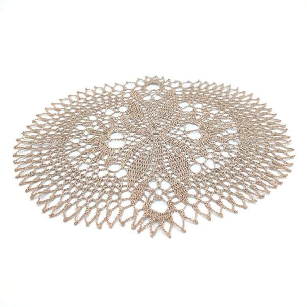 Oval crochet doily to order, delicate handmade vintage oval table runner, light brown airy cotton centrepiece
