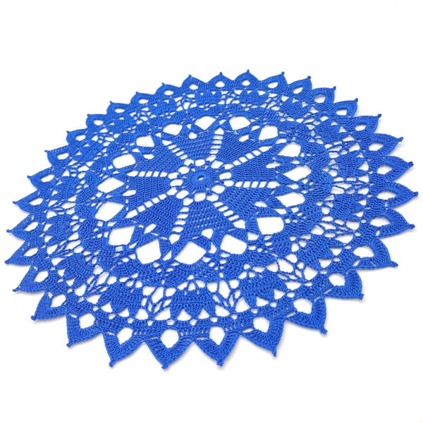 Royal blue round crochet centrepiece 37cm, classic handmade doily, natural pure cotton table decor