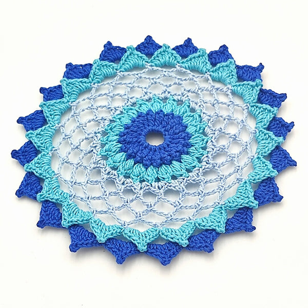 Textured coaster crochet pattern PDF, chart and description for a 3D small doily, easy mini mandala tutorial