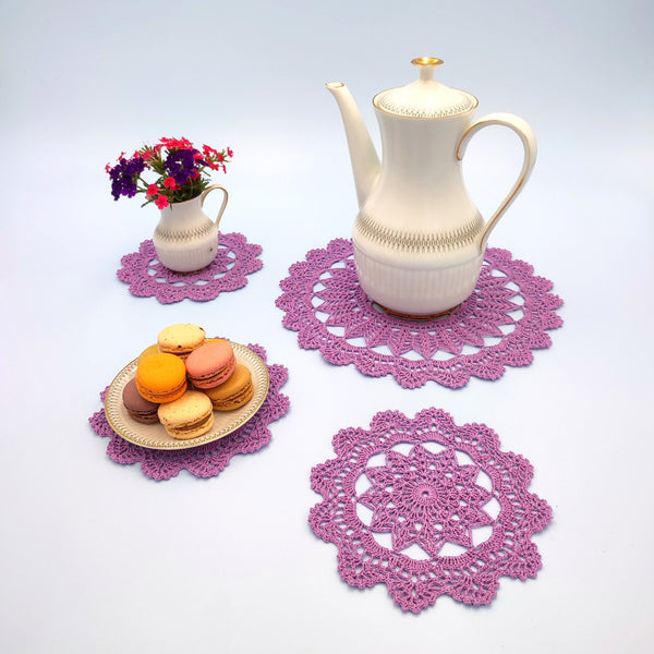 Small purple doily, beautiful crochet coaster to order, cotton mandala placemat handmade