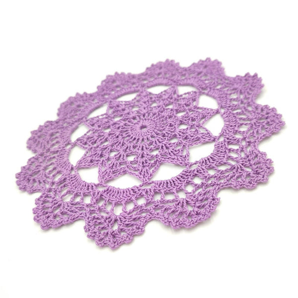 Small purple doily, beautiful crochet coaster to order, cotton mandala placemat handmade