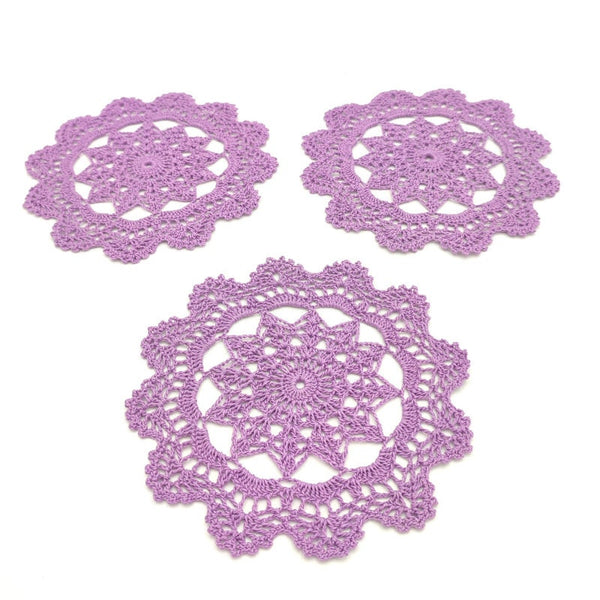 Small purple doily, beautiful crochet coaster to order, cotton mandala placemat handmade