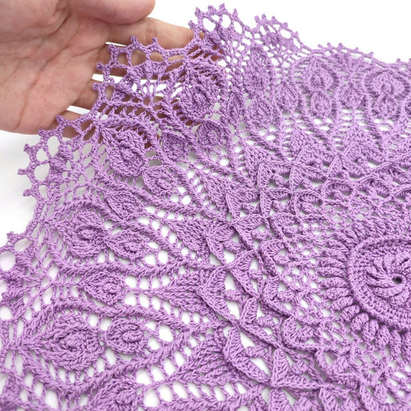 Gorgeous doily in tender lavender colour, large textured crochet centrepiece with 3D elements