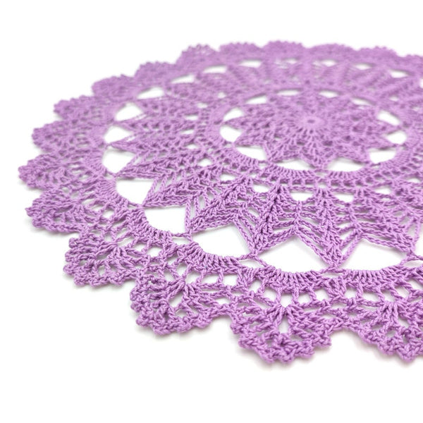 Crochet purple doily 30cm, handmade lace table decor, cotton mandala centrepiece.