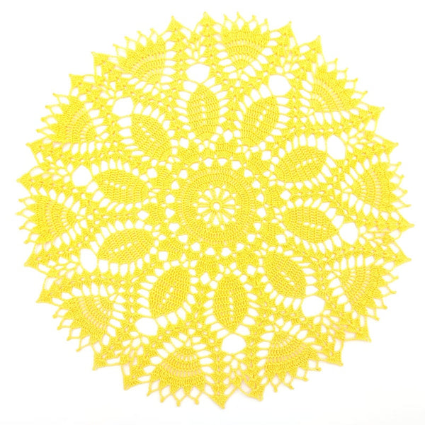 Bright yellow crochet doily 35cm, beautiful round handmade centrepiece