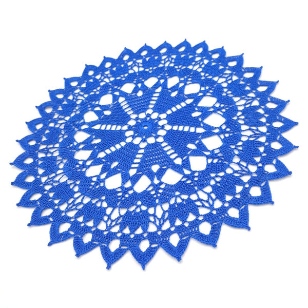 Royal blue round crochet centrepiece 37cm, classic handmade doily, natural pure cotton table decor