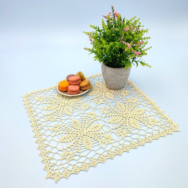 Custom table runner crochet, square doily handmade, rectangular tablecloth of any size
