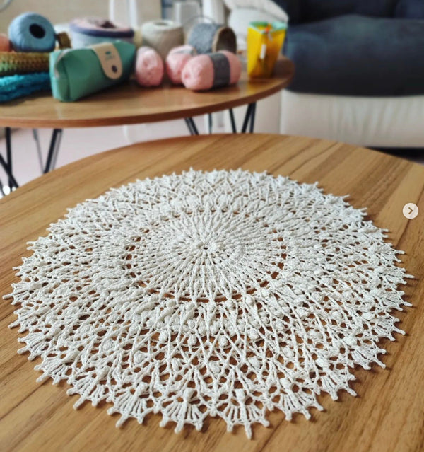 Textured crochet doily pattern, Sparkling Dreams 3D mandala crochet tutorial, chart and description for a round textured centrepiece