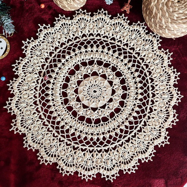 Gorgeous ivory doily with 3D elements, delicate handmade centrepiece, perfect gift from France