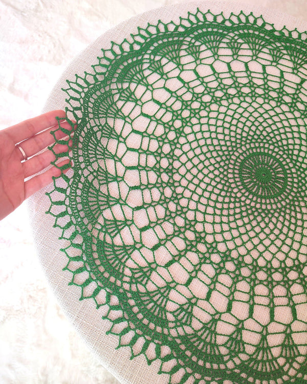 Dark green crochet doily 55cm
