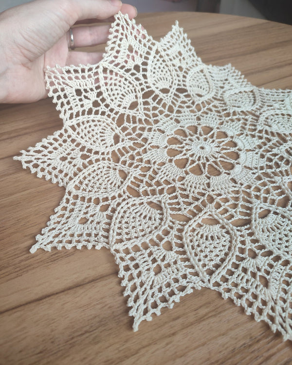 Ivory crochet doily for retro style table decor
