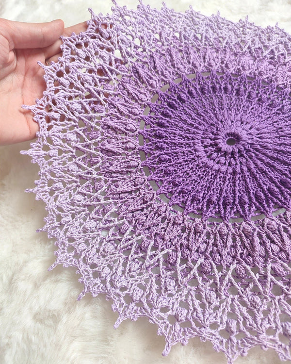 Lavender purple textured crochet doily