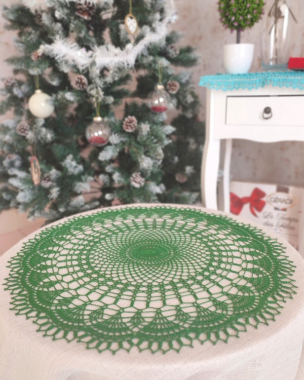 Dark green crochet doily 55cm
