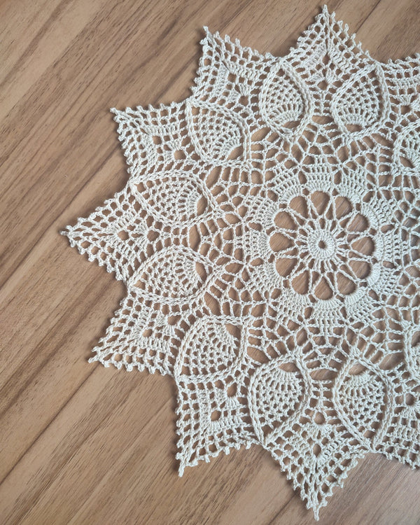 Ivory crochet doily for retro style table decor