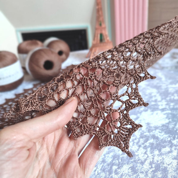 Crochet square table runner in chocolate brown colour