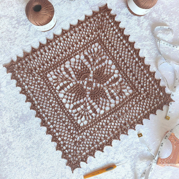 Crochet square table runner in chocolate brown colour
