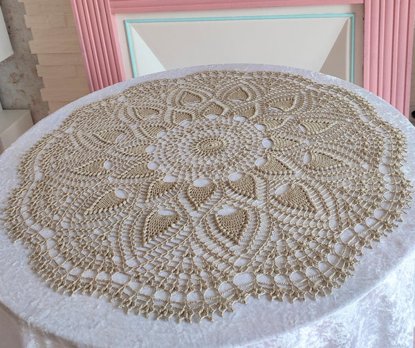Large beige crochet doily 75cm/29.5" diameter