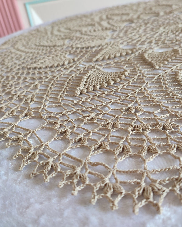 Large beige crochet doily 75cm/29.5" diameter