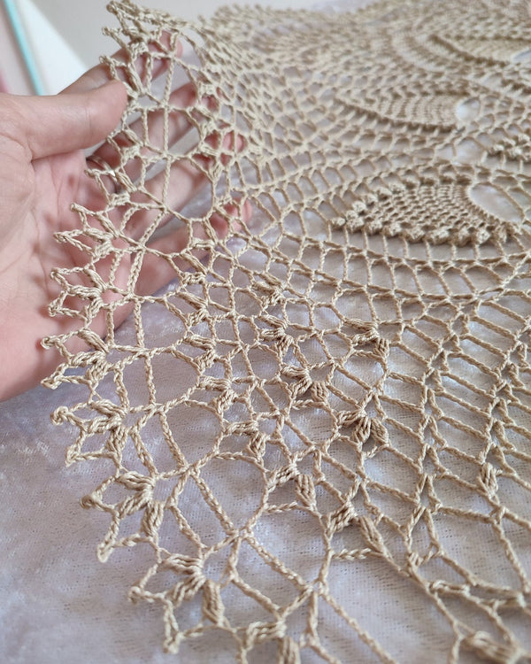 Large beige crochet doily 75cm/29.5" diameter