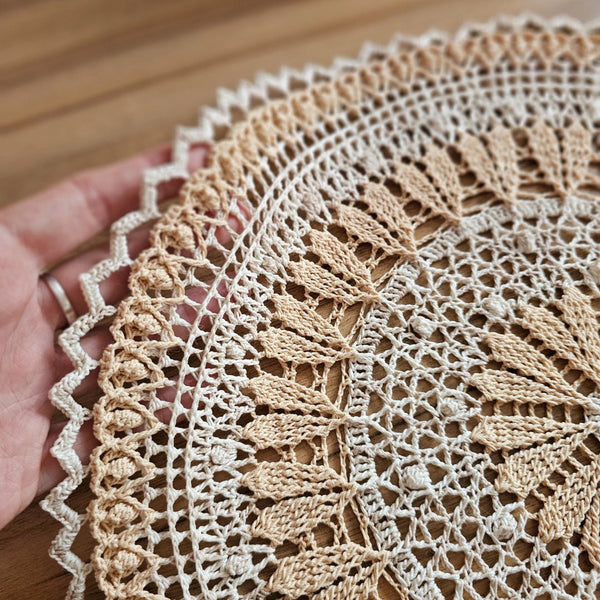 Beige and ivory textured doily with hearts