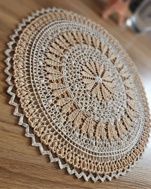 Beige and ivory textured doily with hearts