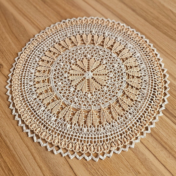 Beige and ivory textured doily with hearts