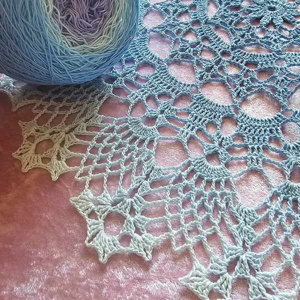 Light blue lace crochet doily 43 cm diameter