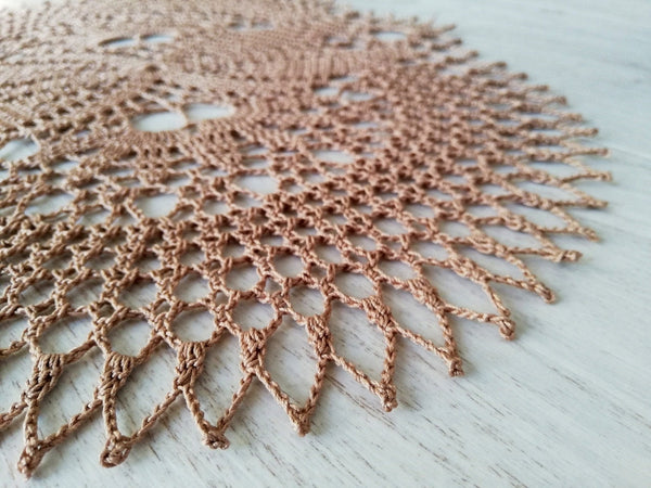 Oval crochet doily to order, delicate handmade vintage oval table runner, light brown airy cotton centrepiece