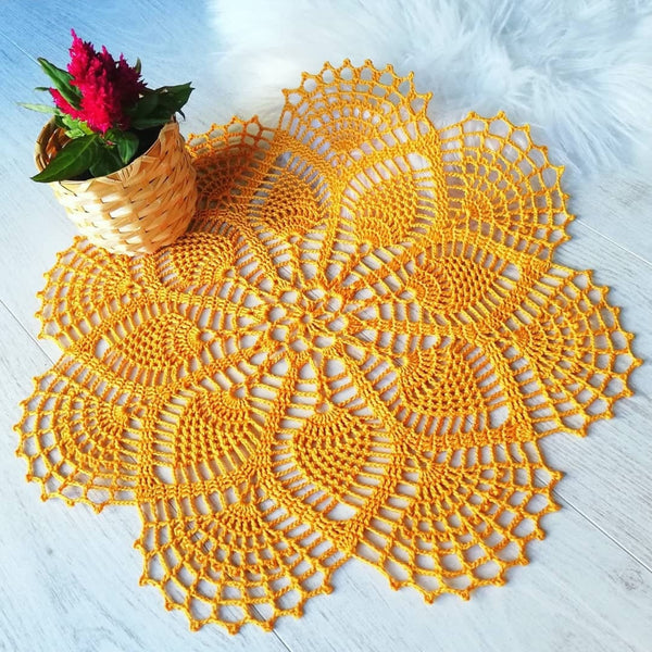Crochet doily golden colour, handmade lace doily, natural cotton centrepiece , ecological table decor