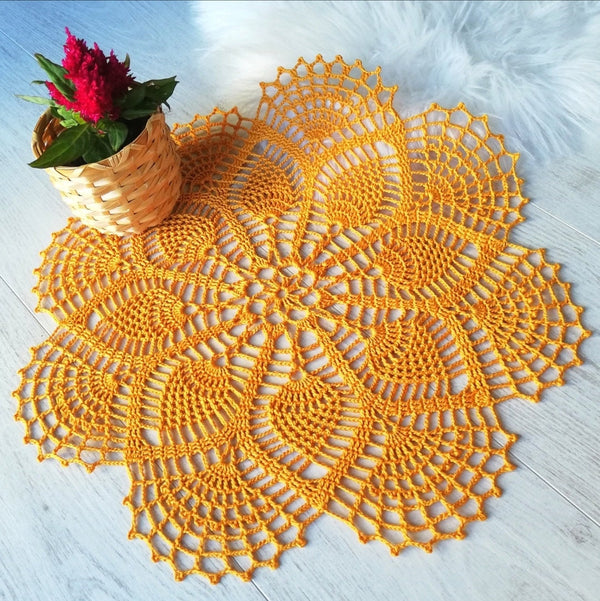 Crochet doily golden colour, handmade lace doily, natural cotton centrepiece , ecological table decor