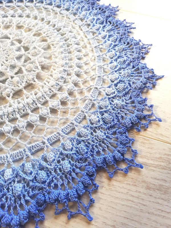 Textured crochet doily pattern, Amelie 3D mandala crochet tutorial, chart and description for a round textured centrepiece