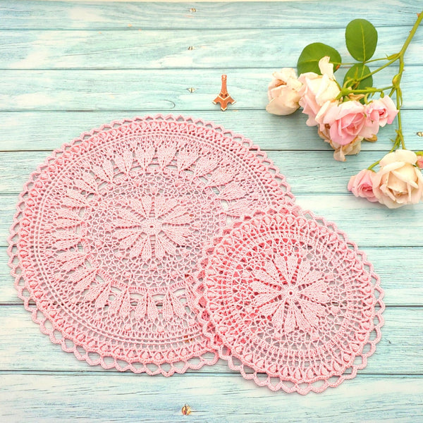 Crochet coaster with hearts pattern PDF, easy to follow crochet tutorial for making a small lace mandala with hearts.
