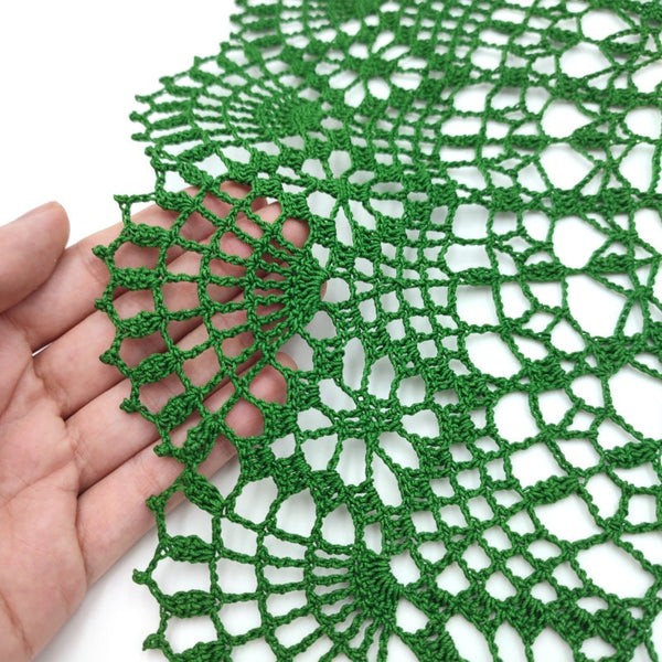 Deep green doily 54cm diameter, large crochet centrepiece, lace mandala or dreamcatcher base