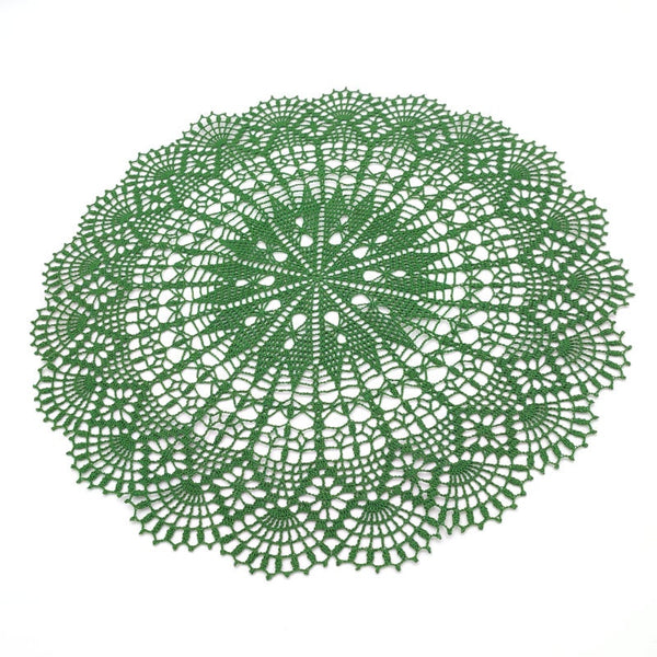 Deep green doily 54cm diameter, large crochet centrepiece, lace mandala or dreamcatcher base