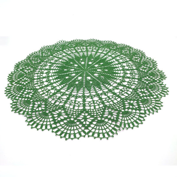 Deep green doily 54cm diameter, large crochet centrepiece, lace mandala or dreamcatcher base