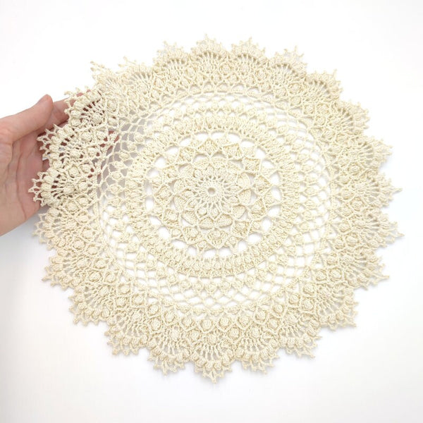 Gorgeous ivory doily with 3D elements, delicate handmade centrepiece, perfect gift from France