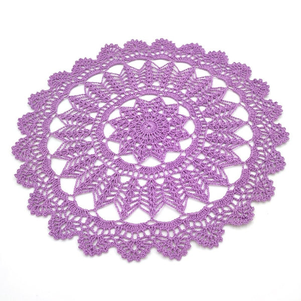 Crochet purple doily 30cm, handmade lace table decor, cotton mandala centrepiece.