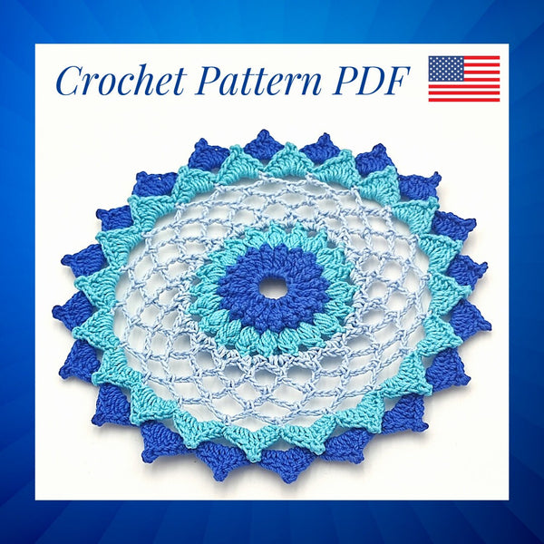 Textured coaster crochet pattern PDF, chart and description for a 3D small doily, easy mini mandala tutorial