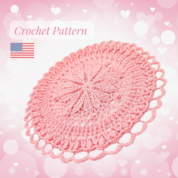 Crochet coaster with hearts pattern PDF, easy to follow crochet tutorial for making a small lace mandala with hearts.
