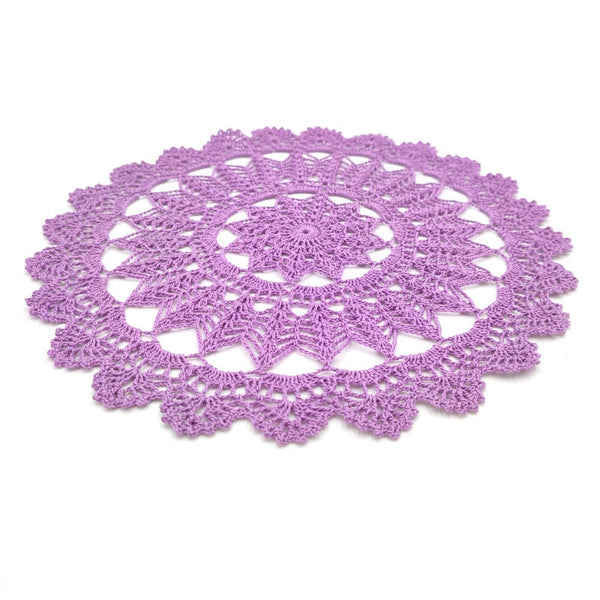 Crochet purple doily 30cm, handmade lace table decor, cotton mandala centrepiece.