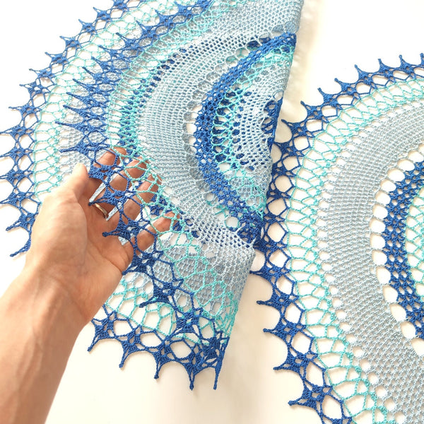 Blue round crochet tablecloth, large multicoloured centrepiece crochet, shabby chic table decor handmade