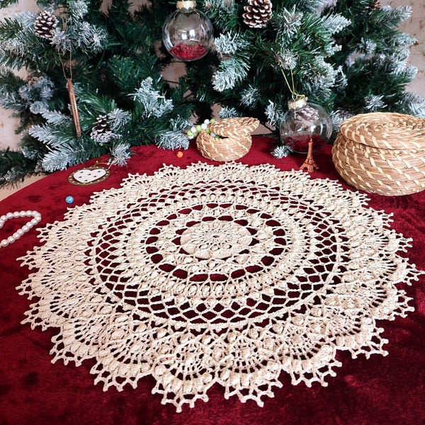 Gorgeous ivory doily with 3D elements, delicate handmade centrepiece, perfect gift from France