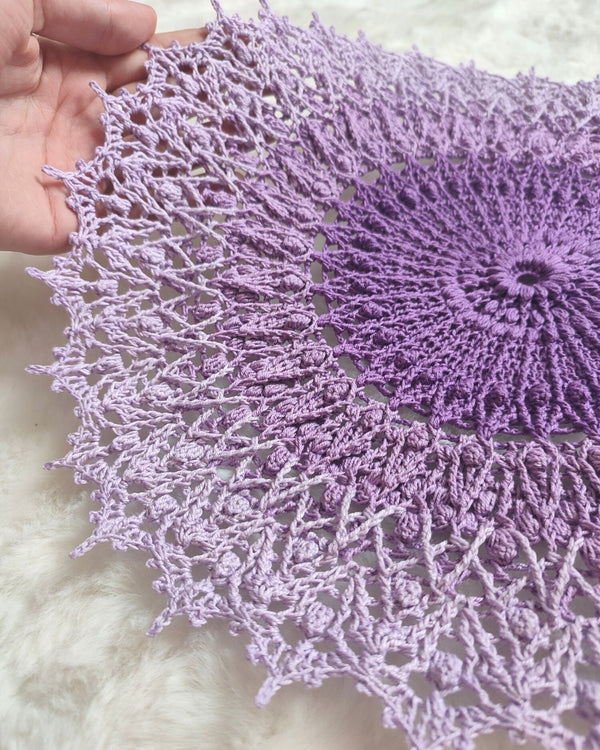 Lavender purple textured crochet doily