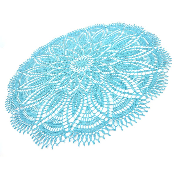 Large mint blue colour doily or small crochet tablecloth for a round coffee table